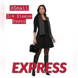 Express Black Xsmall Fit & Flare Dress Scoop Neck Stretch Midi Trendy